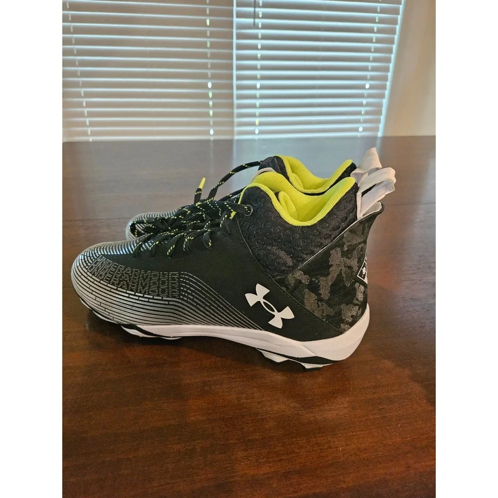 Under Armour Hammer MC 2.0 Men Shoes Sz 10.5 White Black Lace-Up Football Cleats
